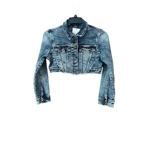 Buffbunny Women’s Desire Stretch Cropped Denim Jacket Blue Acid Wash Size Small